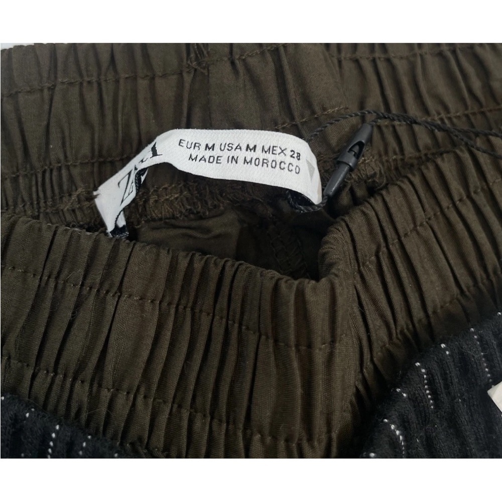 Zara PINSTRIPE BOXER SHORTS Woman’s Size M NEW Black Brown Pockets Elastic Waist - Picture 7 of 15